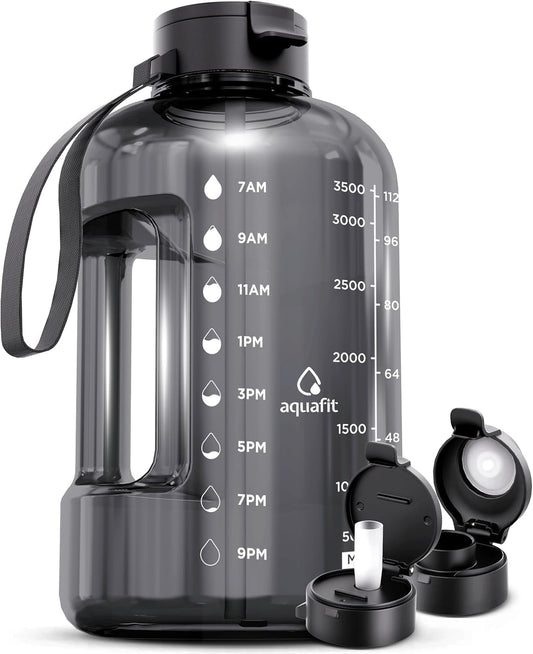 Stay Hydrated in Style: 1 Gallon Water Bottle with Time Markers and Dual Lids