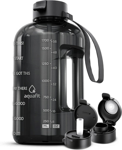 Stay Hydrated in Style: 1 Gallon Water Bottle with Time Markers and Dual Lids