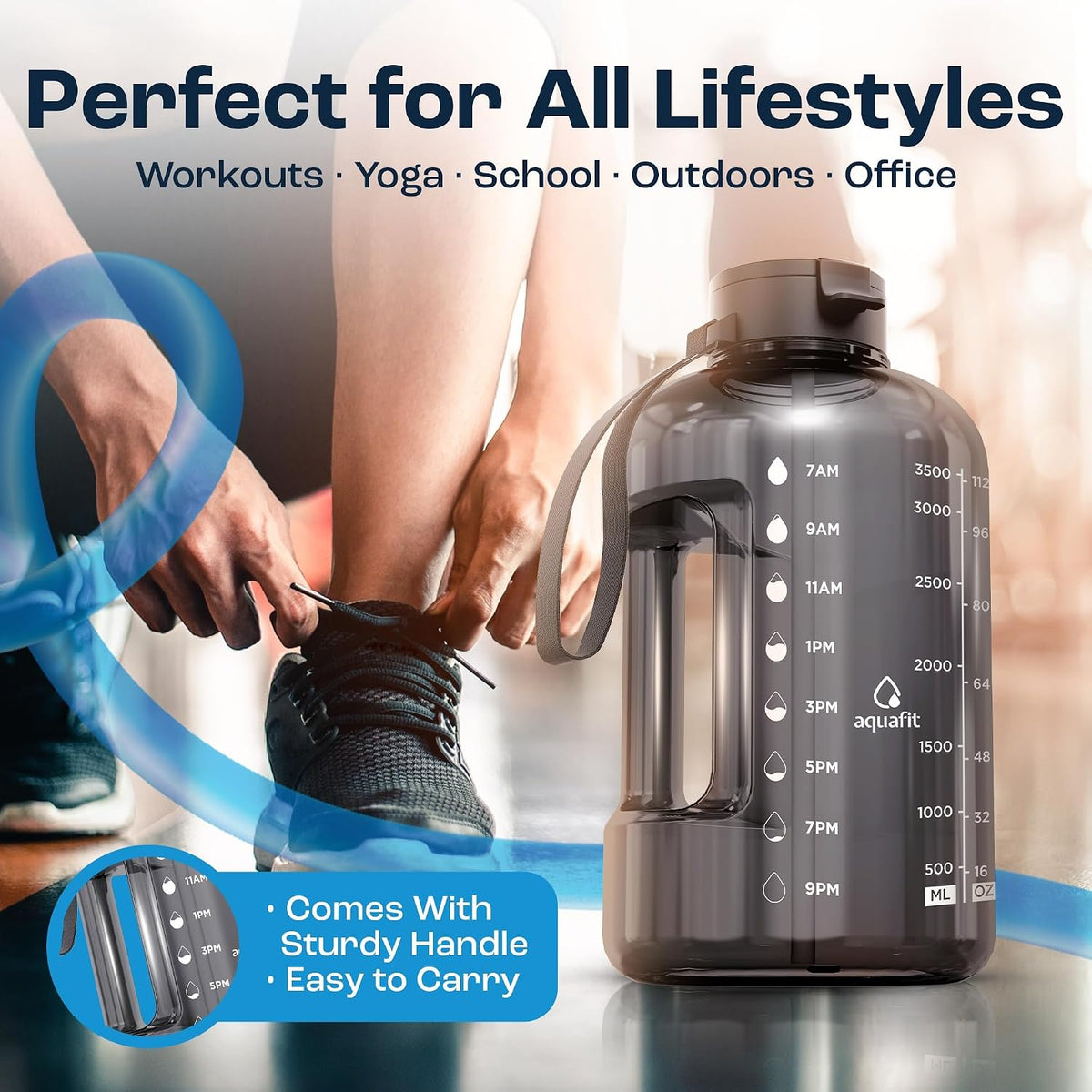 Stay Hydrated in Style: 1 Gallon Water Bottle with Time Markers and Dual Lids