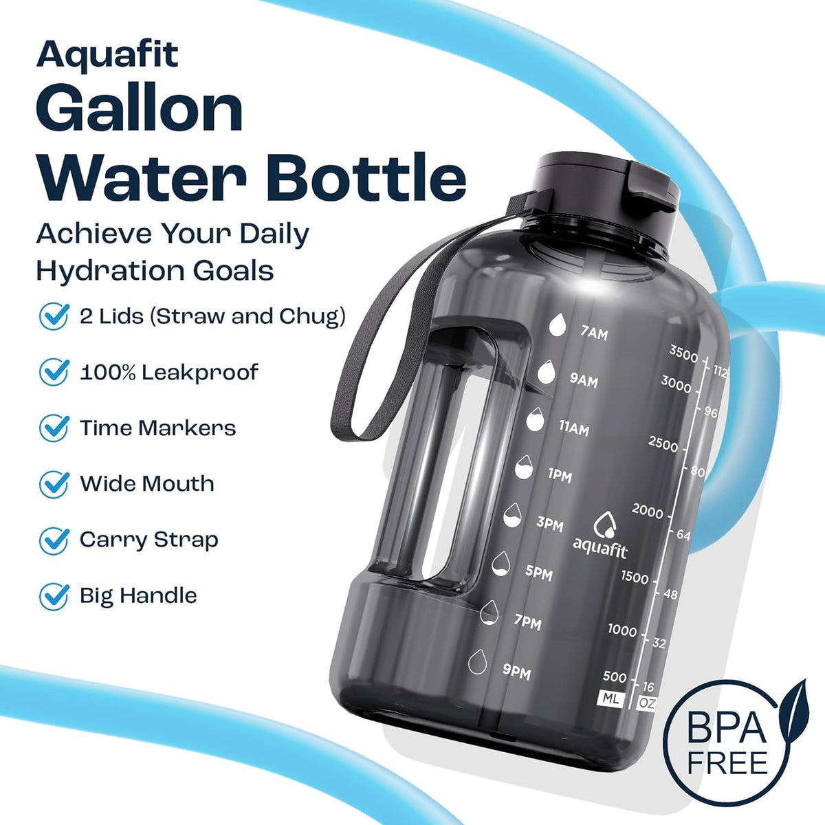 Stay Hydrated in Style: 1 Gallon Water Bottle with Time Markers and Dual Lids