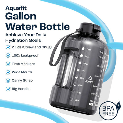 Stay Hydrated in Style: 1 Gallon Water Bottle with Time Markers and Dual Lids